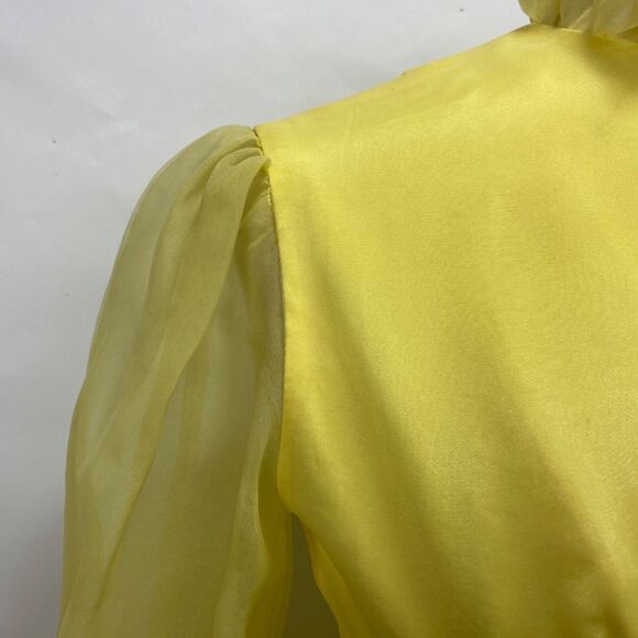 Vintage 60s Lorrie Deb Dress Small Yellow Chiffon Ruffles Embroider Daisy Trim - Picture 4 of 11